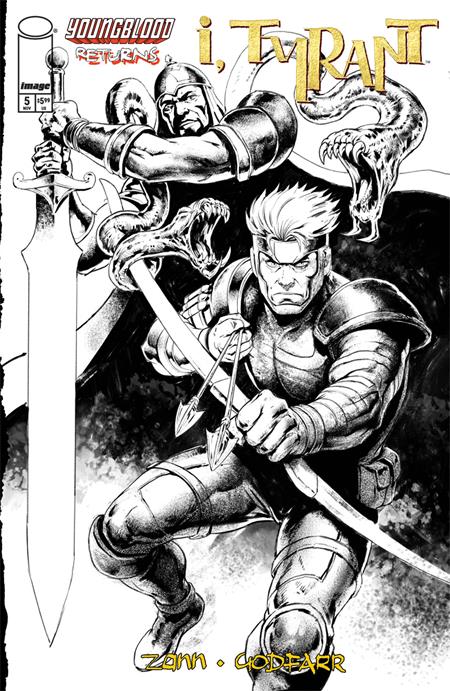 I TYRANT #5 CVR E GODFARR YOUNGBLOOD B&W TEAM UP VIRGIN VAR (MR)