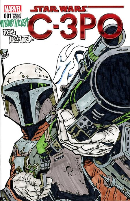 DF MARVEL COMICS STAR WARS COMMISSIONED COVER ART SIGNED AND REMARKED BY MARIANO NICIEZA AND JOE DELBEATO WITH A MANDALORIAN SKETCH FOC August 3, 2026