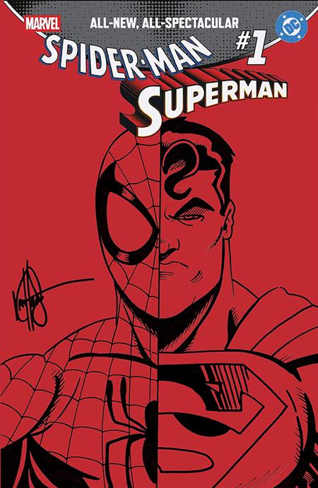 DF MARVEL/DC SPIDERMAN/SUPERMAN #1 RED BLANK VARIANT SIGNED AND REMARKED BY KEN HAESER WITH A SPIDERMAN/SUPERMAN SKETCH FOC August 3, 2026