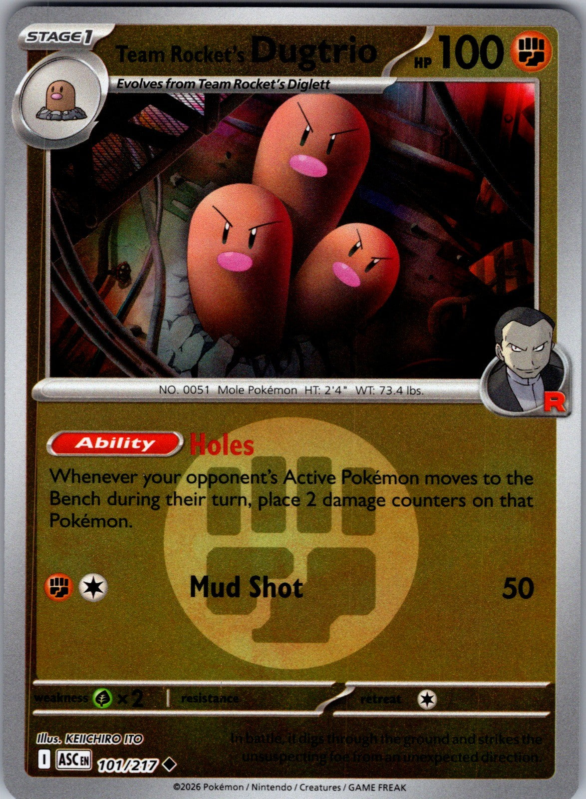 Team Rocket's Dugtrio - (Energy Symbol Pattern) Reverse Holo Uncommon ME: Ascend