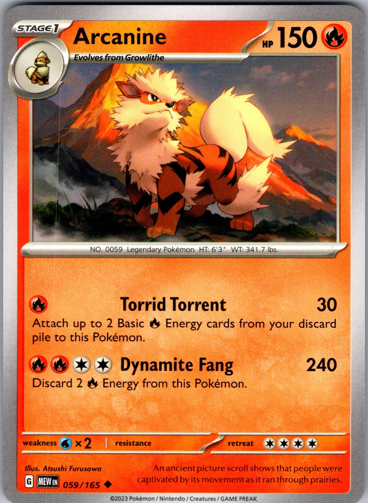 Arcanine Uncommon SV: Scarlet & Violet 151 059/165 LP