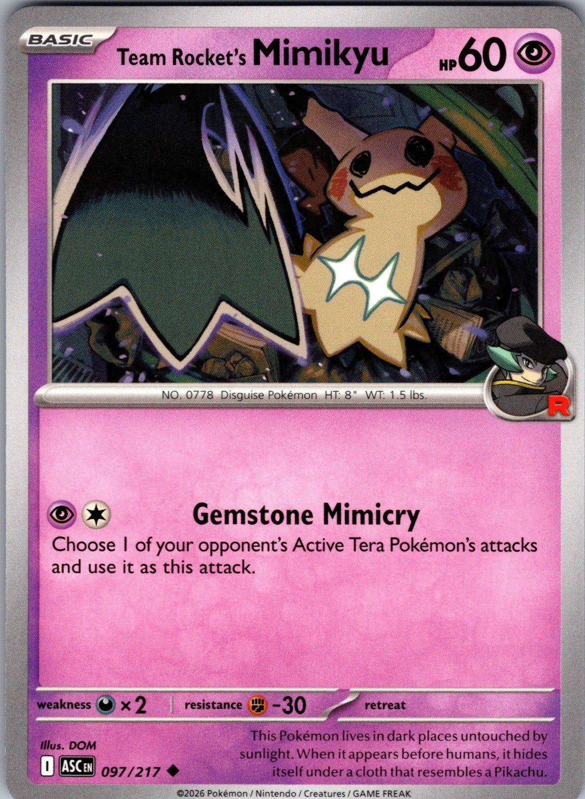 Team Rocket's Mimikyu Uncommon ME: Ascended Heroes 097/217 LP