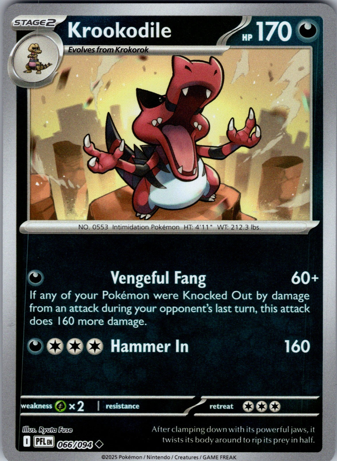 Krookodile Reverse Holo Uncommon ME02: Phantasmal Flames 066/094 LP