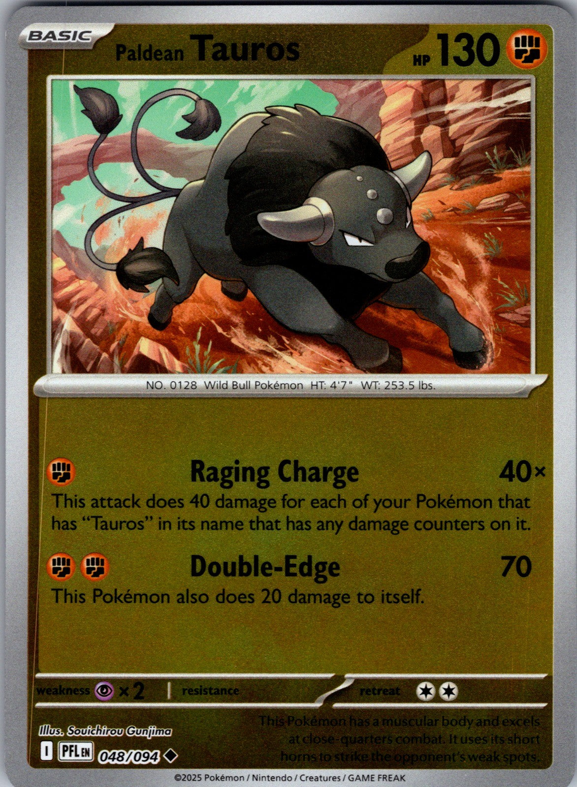 Paldean Tauros Reverse Holo Uncommon ME02: Phantasmal Flames 048/094 LP
