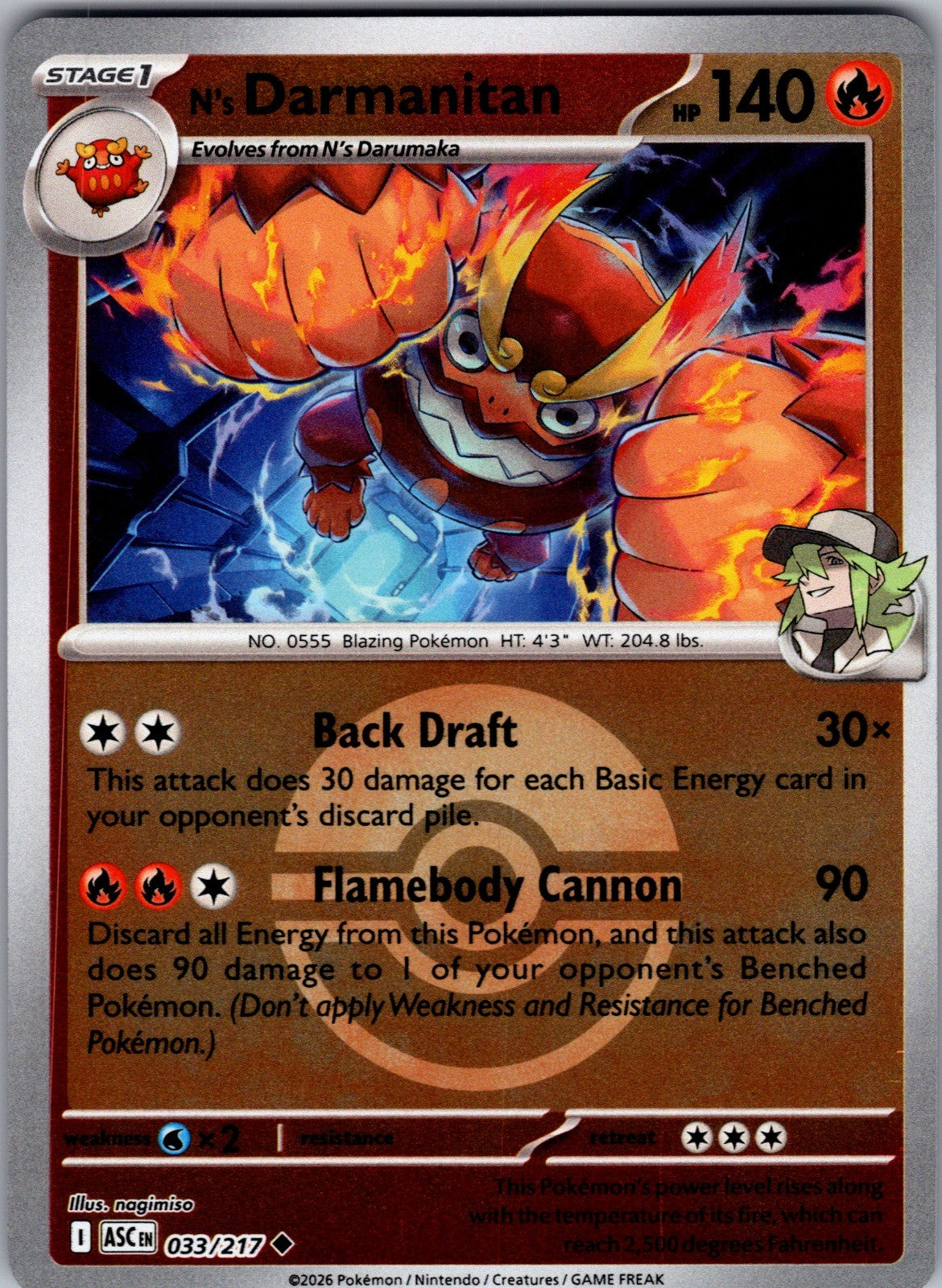 N's Darmanitan (Poke Ball) Reverse Holo Uncommon ME: Ascended Heroes 033/217 LP