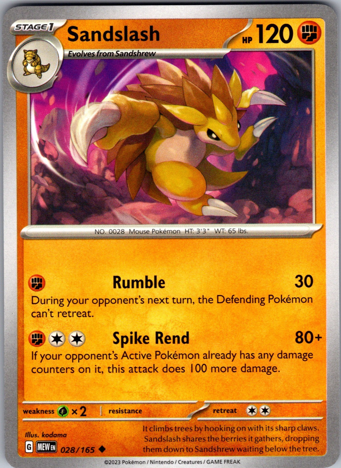 Sandslash Uncommon SV: Scarlet & Violet 151 028/165 LP