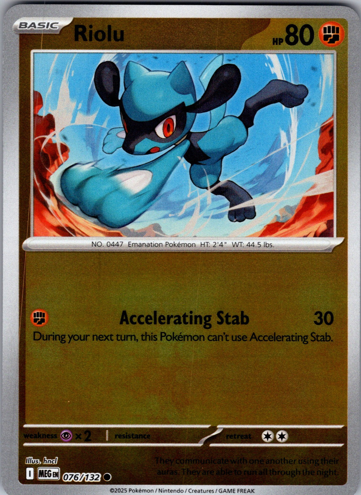 Riolu Reverse Holo Common ME01: Mega Evolution 076/132 LP