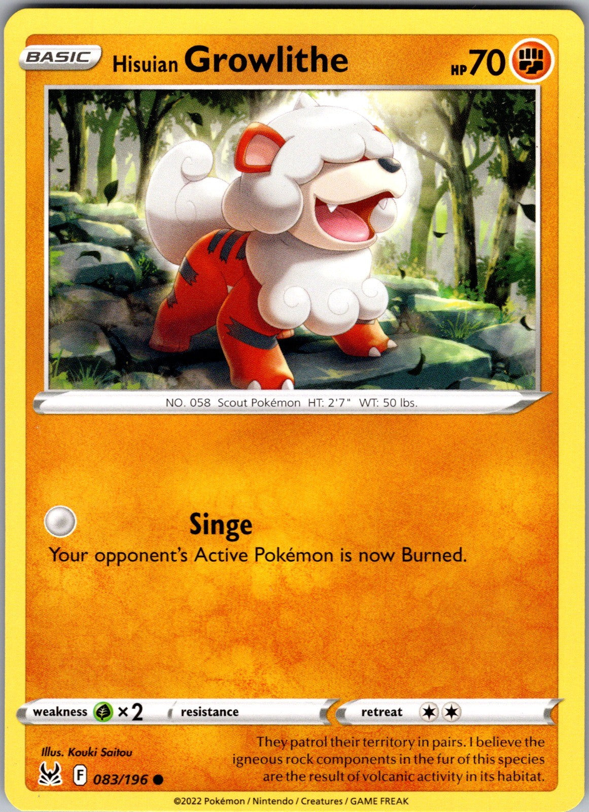 Hisuian Growlithe Common SWSH11: Lost Origin 083/196 LP