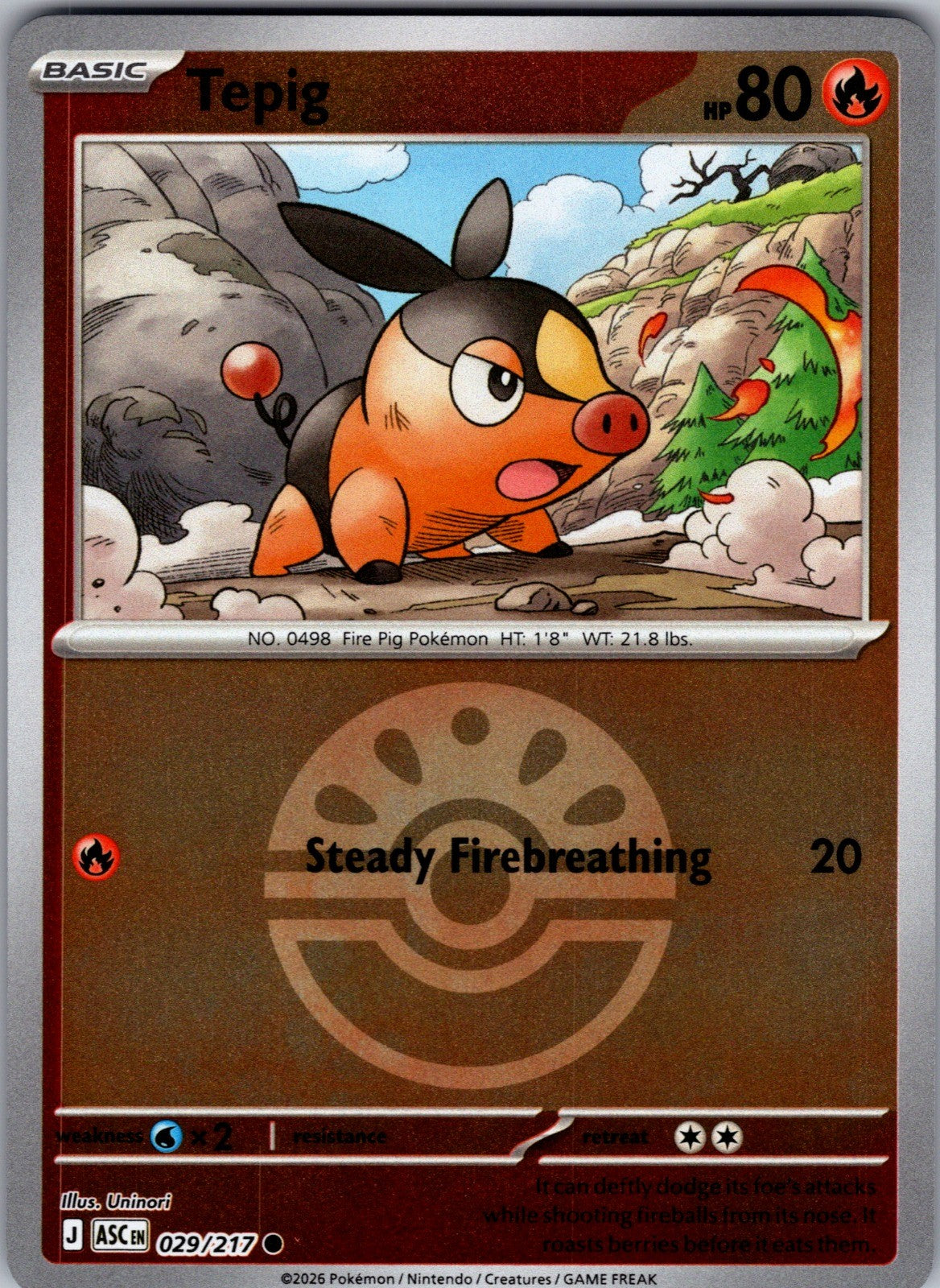 Tepig (Friend Ball) Reverse Holo Common ME: Ascended Heroes 029/217 LP
