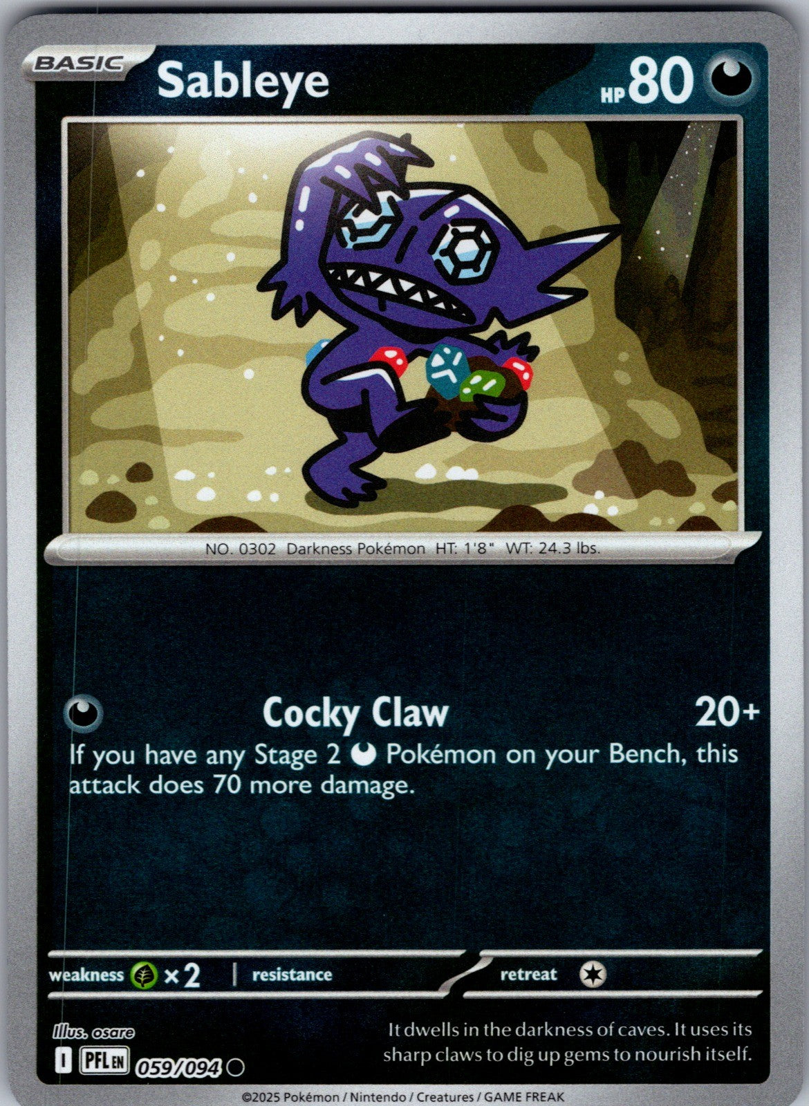 Sableye Reverse Holo Common ME02: Phantasmal Flames 059/094 LP