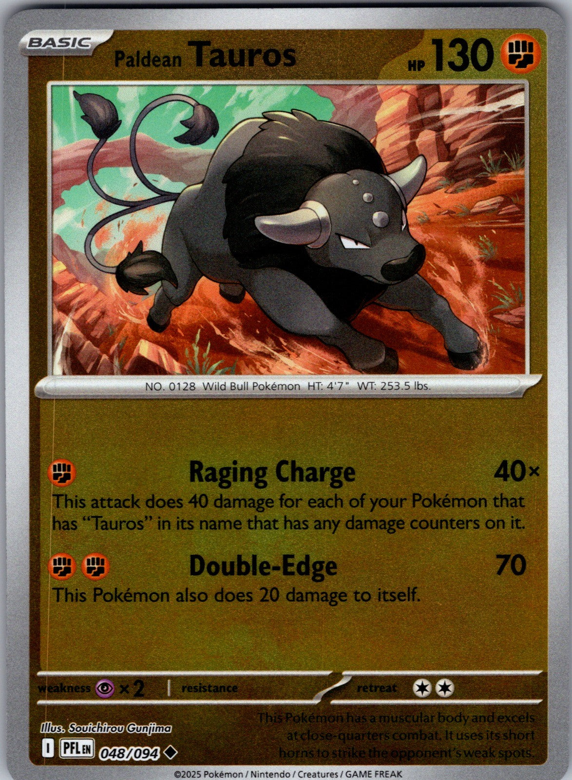 Paldean Tauros Reverse Holo Uncommon ME02: Phantasmal Flames 048/094 LP