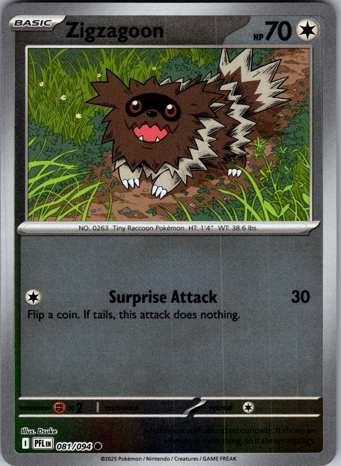 Zigzagoon Reverse Holo Common ME02: Phantasmal Flames 081/094 LP