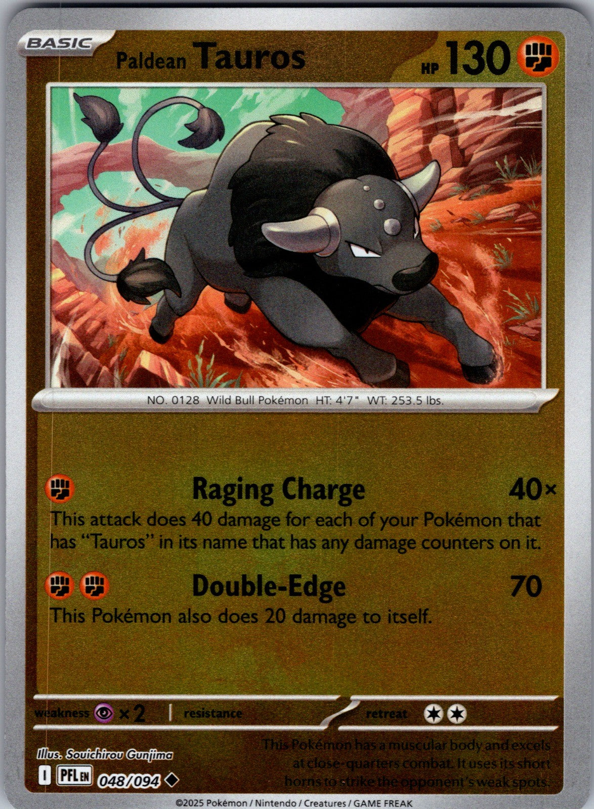 Paldean Tauros Reverse Holo Uncommon ME02: Phantasmal Flames 048/094 LP