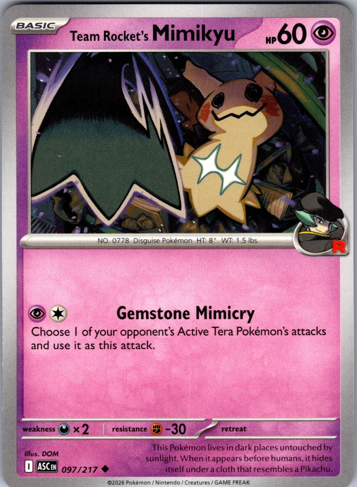 Team Rocket's Mimikyu Uncommon ME: Ascended Heroes 097/217 LP