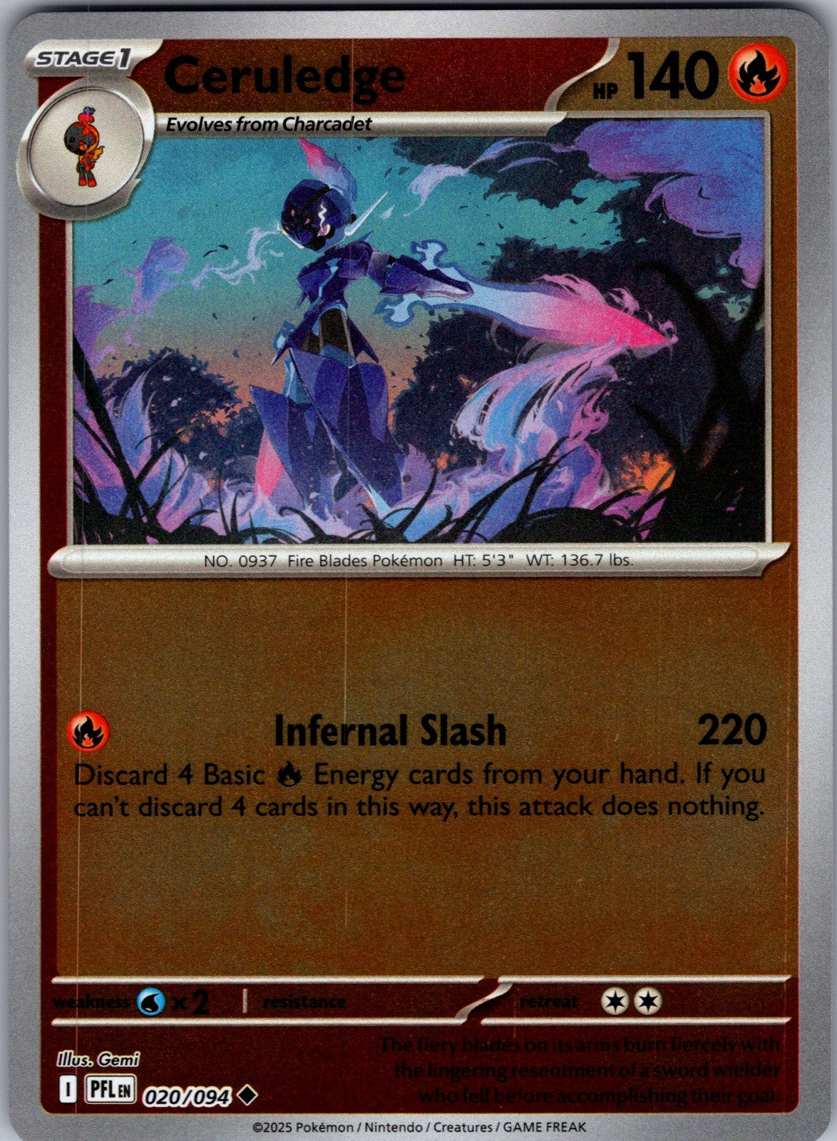 Ceruledge Reverse Holo Uncommon ME02: Phantasmal Flames 020/094 LP