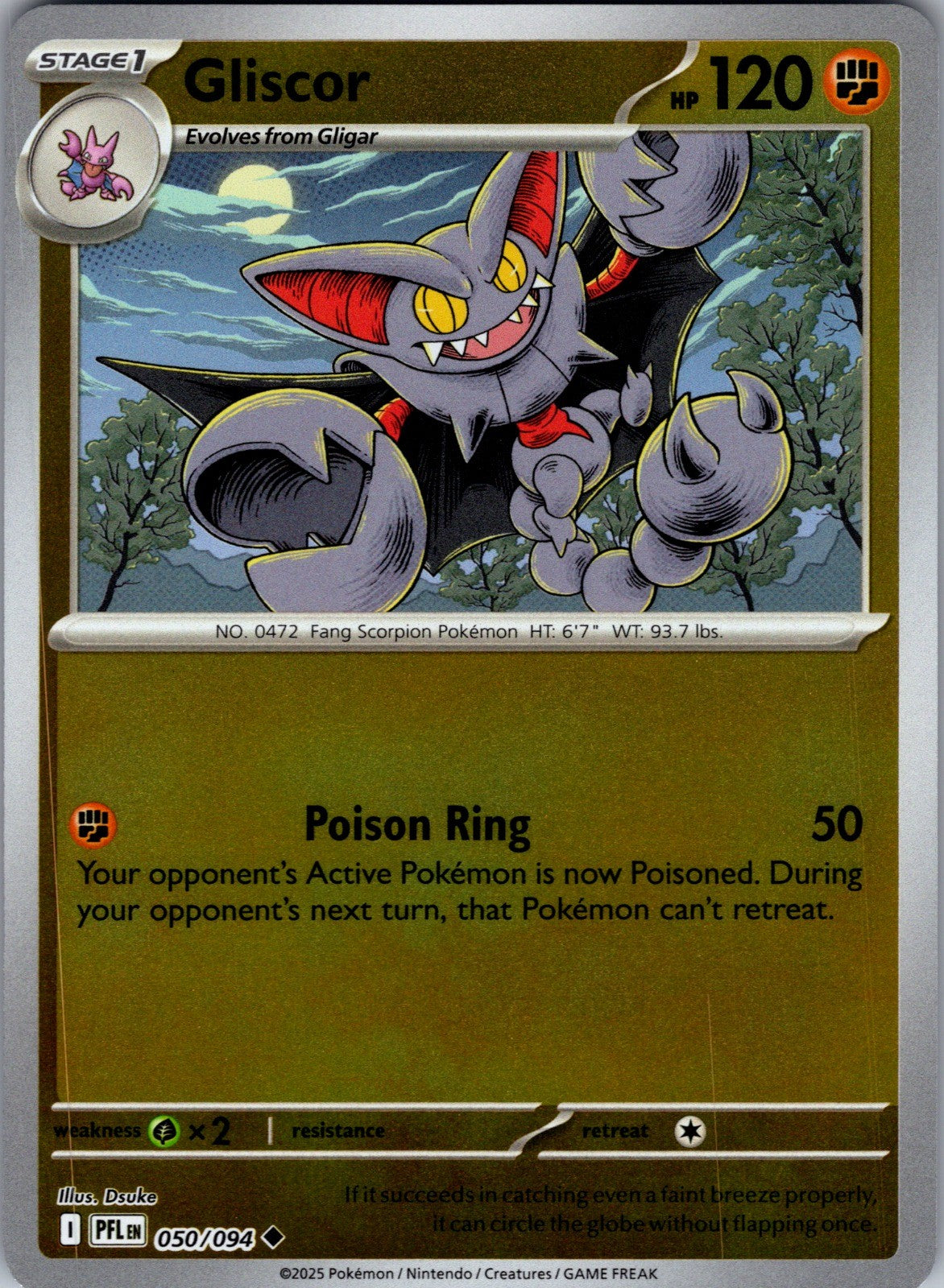 Gliscor Reverse Holo Uncommon ME02: Phantasmal Flames 050/094 LP