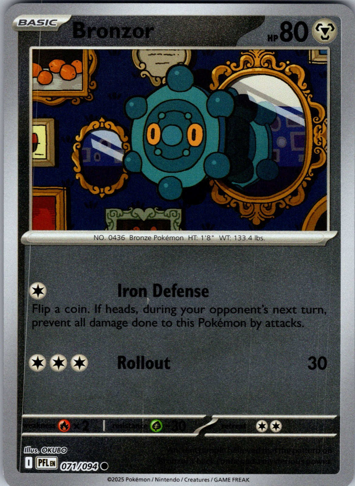 Bronzor Reverse Holo Common ME02: Phantasmal Flames 071/094 LP