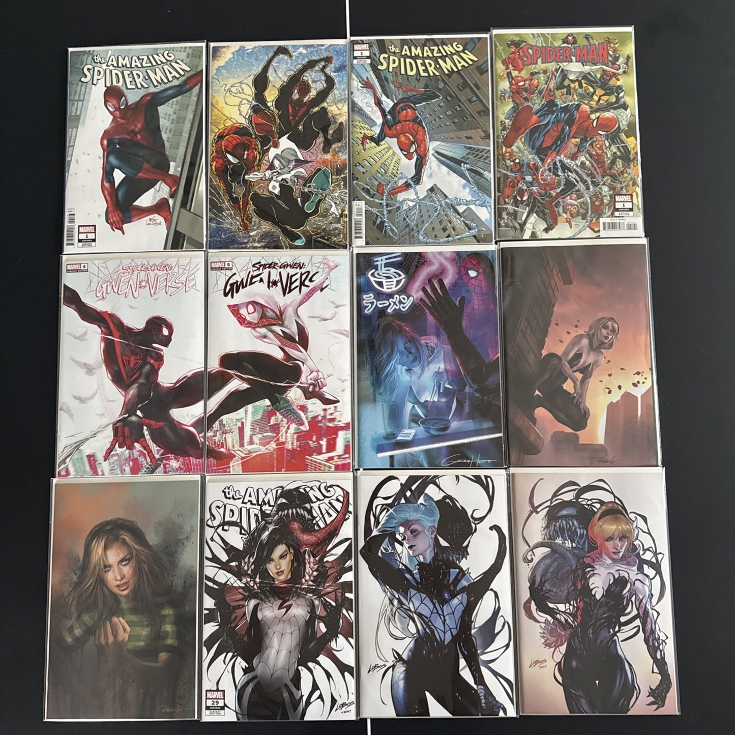 Spider-Man, spider Gwen, Miles Morales, Silk. Lobos Exclusive variant cover set