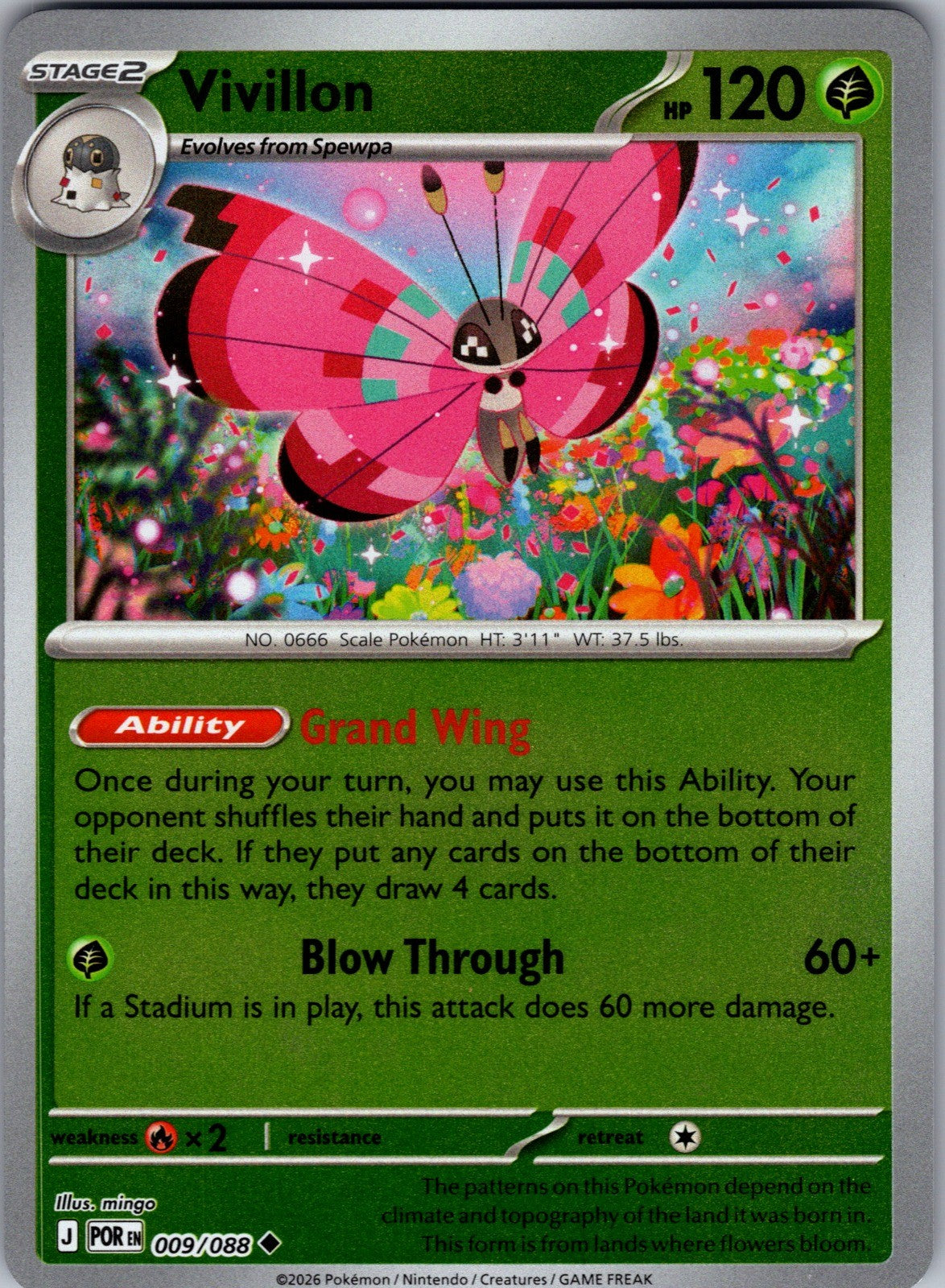 Vivillon Reverse Holo Uncommon ME03: Perfect Order 009/088 LP