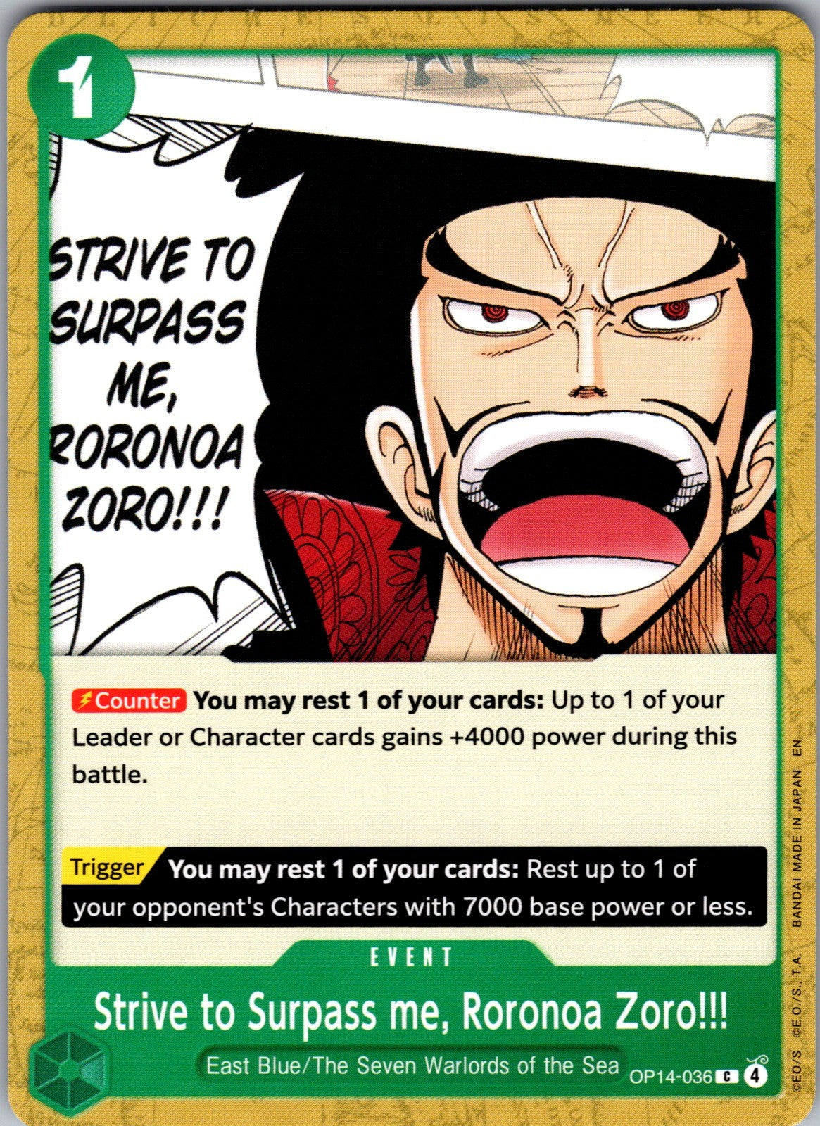 Strive to Surpass me, Roronoa Zoro!!! C The Azure Sea's Seven OP14-036 LP
