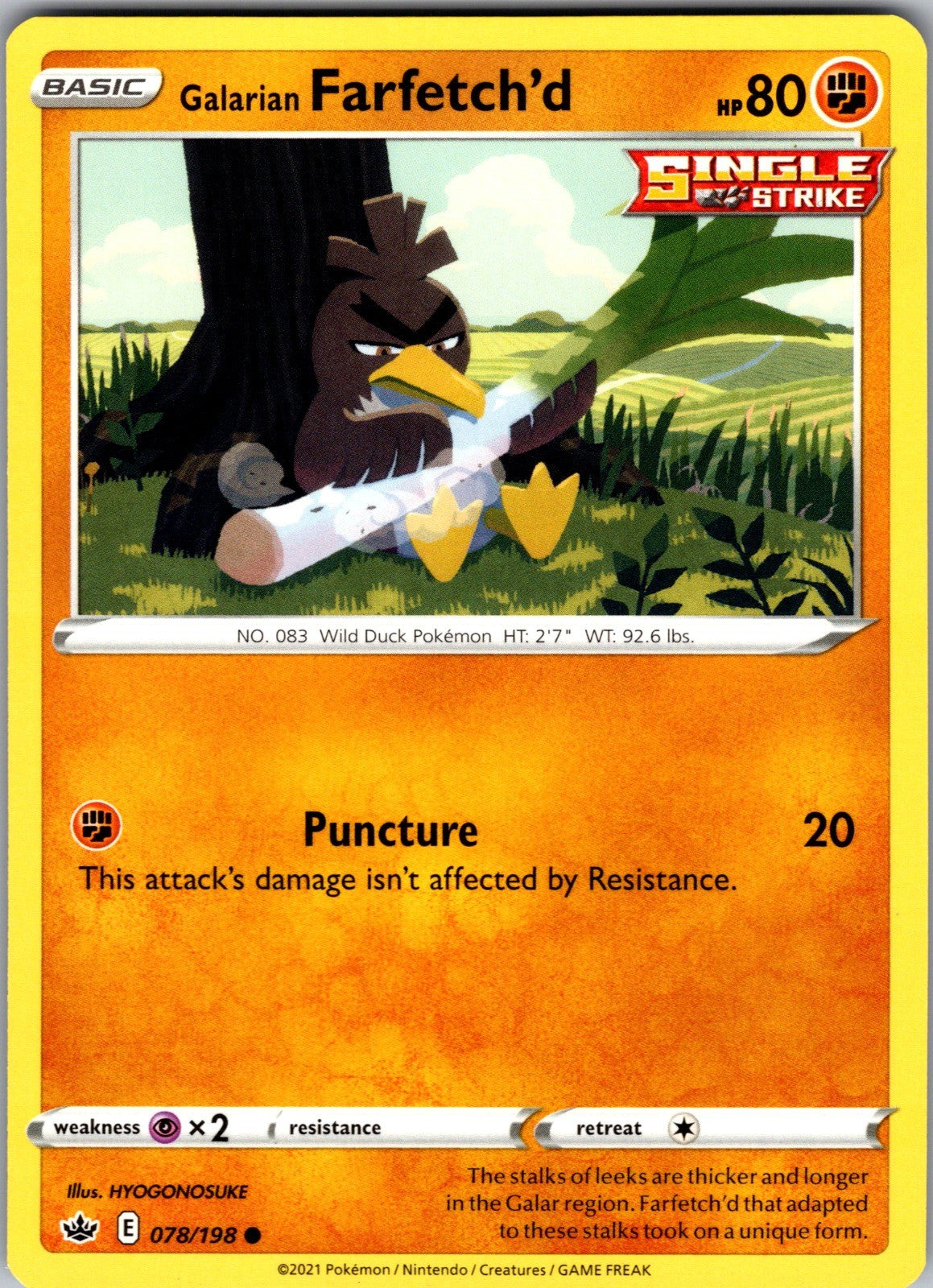 Galarian Farfetch'd Common SWSH06: Chilling Reign 078/198 LP