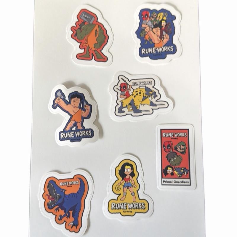 Primal Guardian Sticker Pack - Custom Die-Cut Stickers for Rune Works Comics Decoration Set of 7 Unique Characters