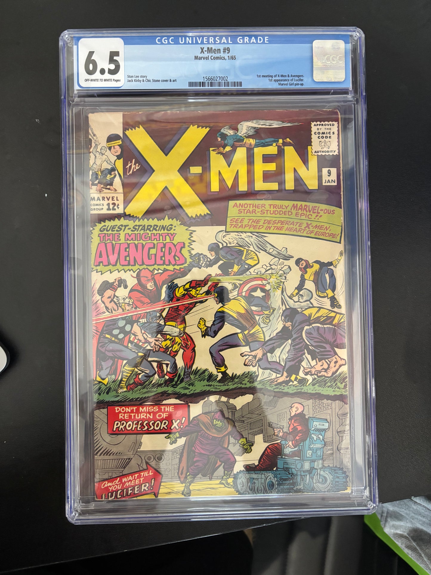 X-MEN #9 1st meets AVENGERS 1965 MARVEL GIRL Pinup 1st LUCIFER Lee KIRBY CGC 6.5