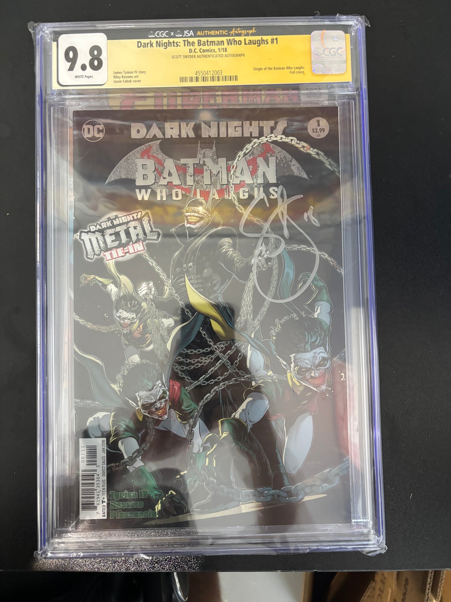 Dark Nights: The Batman Who Laughs #1 CGC 9.8 White Pages CGC x JSA Authenticated Scott Snyder Signature